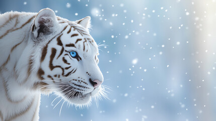 A Majestic White Tiger Standing in Snowfall