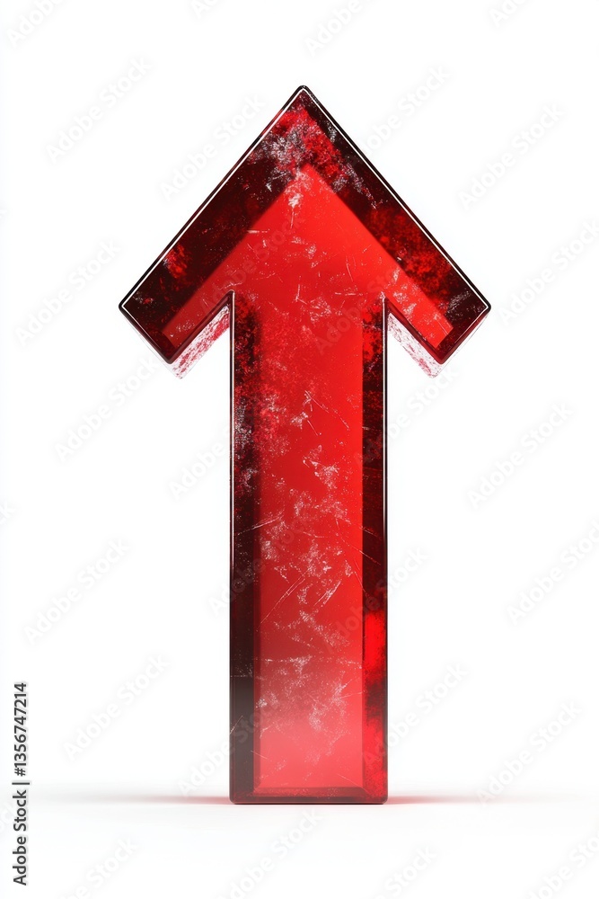 Poster vibrant red arrow ascending on clean white backdrop symbolic of progress and upward trajectory in bu
