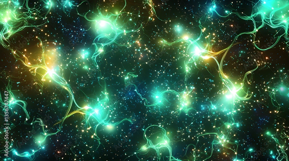Poster the image shows an abstract representation of a nebula or cosmic energy field, featuring glowing tea