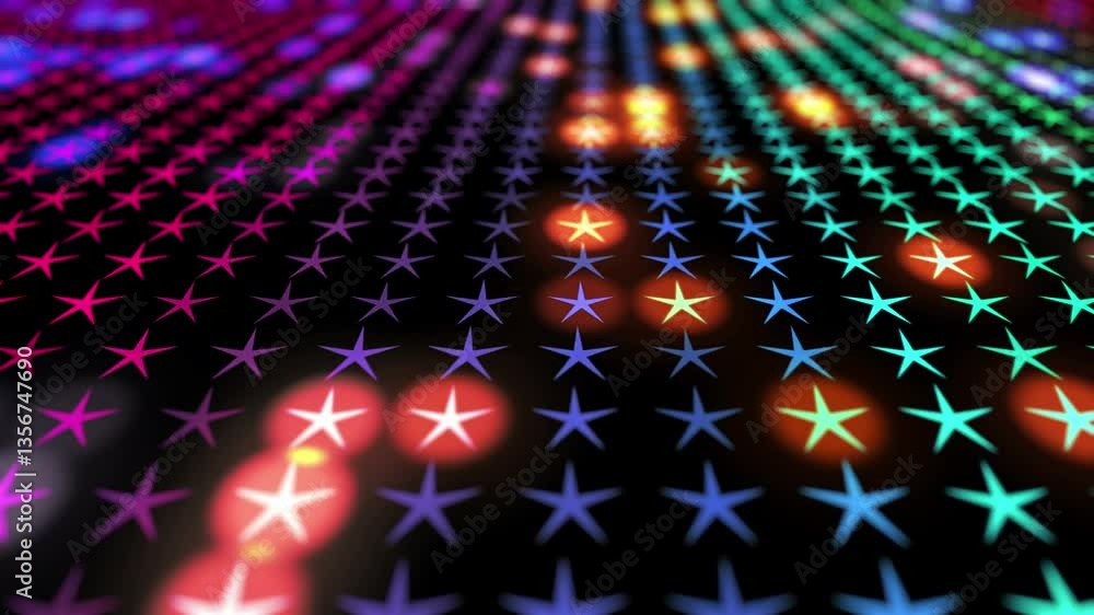 Wall mural retro 80s starfield - 4k pulsating pixel video loop on dark backdrop