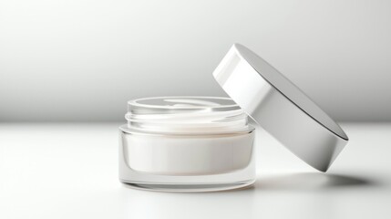 Minimalist cream jar product shot for beauty and health clean cosmetic container on bright table background
