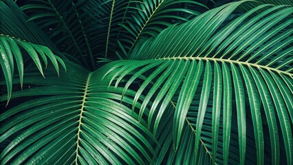 Lush Emerald Green Palm Leaf Veins Nature Stock Image