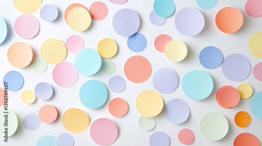Poster elegant pastel circles pattern on white surface capturing a playful artistic ambiance ideal for back