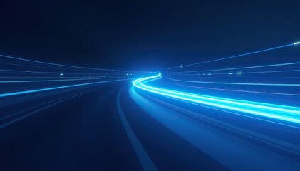 Abstract blue light speed lines background, fast moving in curved path with motion blur effect,  blue,  digital
