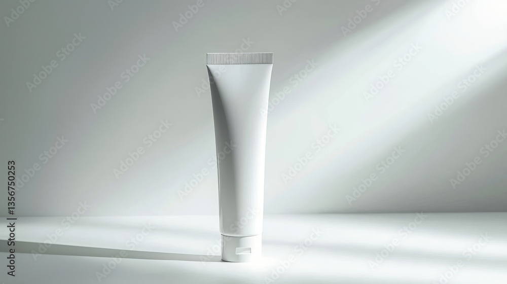 Poster minimalist tube mockup display showcasing clean product packaging in a soft light studio setting