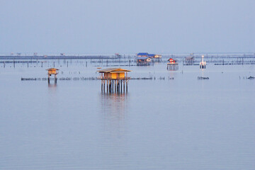 hut of fishermen for fishing in the sea