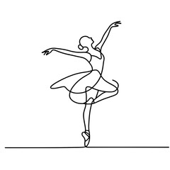 Elegant ballerina dancing in fluid line art style on white background  