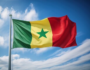 senegal flag waving with blue sky background