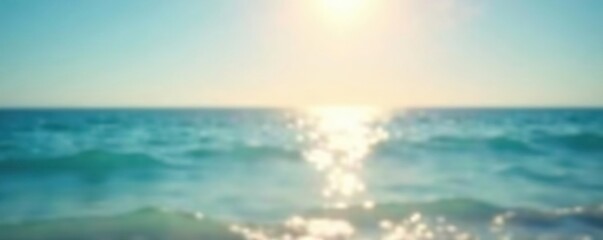 Naklejka premium Abstract blur of sunlight shining on the tranquil sea and ocean creates a peaceful summer background, blur, background