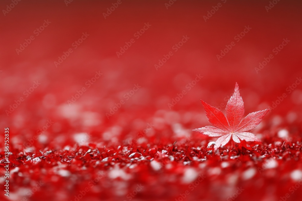 Poster red maple leaf rests on a vibrant carpet of fallen leaves in a serene autumn setting