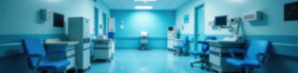 Abstract blurred hospital and clinic interior with medical equipment and blue tone for background design,  background,  health