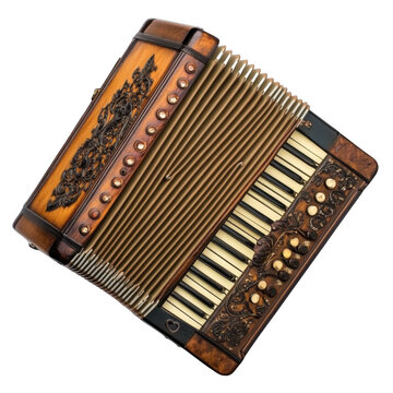 Old accordion isolated on transparent or white background.