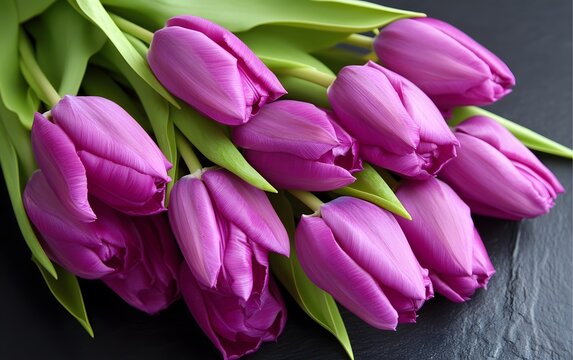 Vibrant Purple Tulip Bouquet Close Up Photography