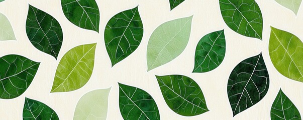Watercolor Green Leaves Pattern Nature Botanical Illustration Organic Texture Eco Design Background