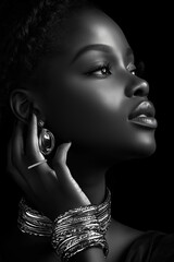 A beautiful Black woman wearing silver jewelry