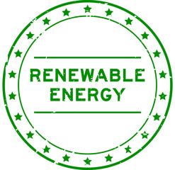 Grunge green renewable energy word round rubber seal stamp on white background