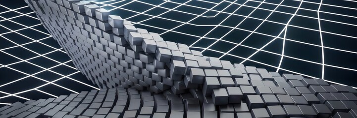 Obraz premium Abstract photo of squares tilting diagonally over glowing grid