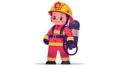 Obraz premium Cute Cartoon Firefighter Illustration