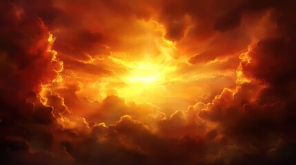 Fototapeta premium Fiery Sun Breaking Through Clouds