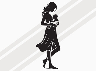 Fototapeta premium Mother Holding Baby in Arms Silhouette Perfect for Mothers Day Art Crafts and Design Projects