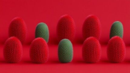 Red and green cacti on red background.