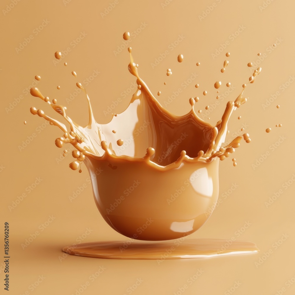 Poster elegant splash of creamy caramel liquid in a glossy bowl against a monochrome backdrop creating a dy