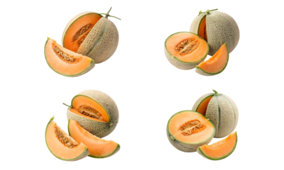 Cantaloupe melon with sliced isolated, Fresh fruits collection, Collection set of Cantaloupe melon isolated