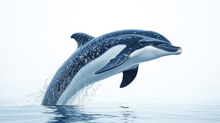 Fototapeta premium Leaping dolphin in ocean, isolated white background