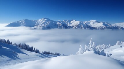 Snowy Mountain Peaks Above Clouds