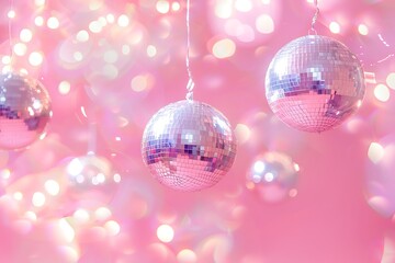 Shimmering Disco Balls with Glitter on a Sparkling Pink Background for Festive Themes