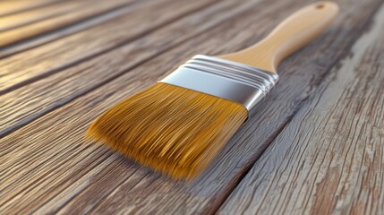 Paintbrush sliding over wooden surface