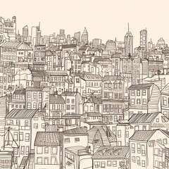 Obraz premium Urban Landscape Illustration Depicting City Buildings and Structures with Intricate Details and Architectural Elements