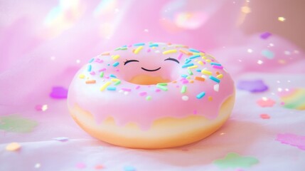 Adorable Pink Donut with Sprinkles and a Cute Face