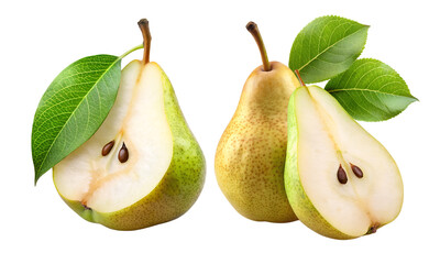 Pear fruits isolated, Fresh fruits collection, Collection set of Pear with leaves isolated