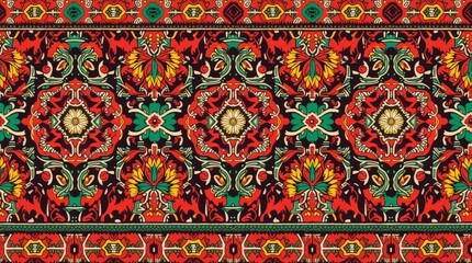 Abstract Mexican textile-inspired Cinco de Mayo background with colorful geometric embroidery patterns