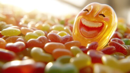 Happy Jelly Bean Face in a Candy Mountain