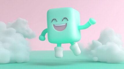 Happy Cube's Joyful Flight Through Clouds