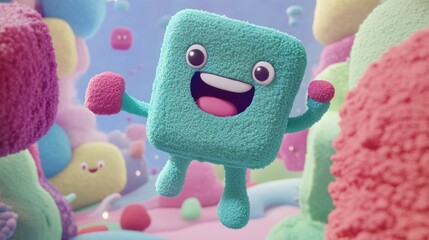 Joyful Teal Cube in a Candyland World