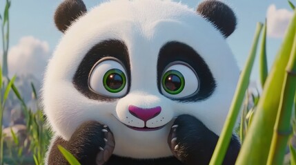 Adorable Baby Panda in Lush Greenery
