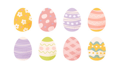 Easter eggs collection, colourful decorated eggs. Vector illustration in pastel colours