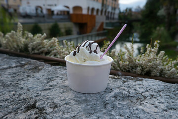 ici cream in a pot with a background