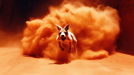 Kangaroo Leaping Through Desert Dust Cloud