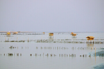 hut of fishermen for fishing in the sea