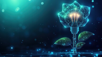 Fototapeta premium Abstract flower lightbulb, glowing, technology background