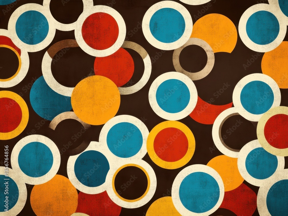 Poster retro abstract circle pattern design in brown blue red and yellow tones for modern backgrounds and c