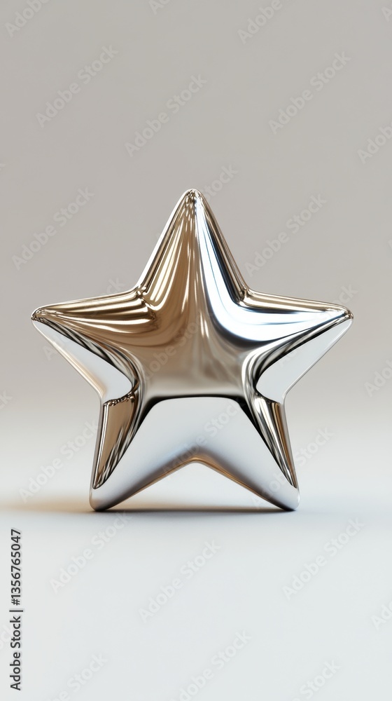 Poster gleaming silver star ornament on neutral backdrop capturing light and reflection in minimalist style
