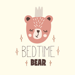 Cute kids print design bedtime bear character. Vector illustration