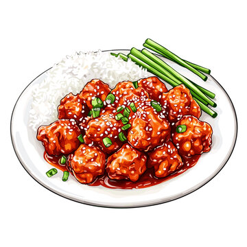 General Tso&rsquo;s Chicken with Rice and Green Beans Vector