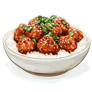 General Tso&rsquo;s Chicken with Rice and Green Beans Vector
