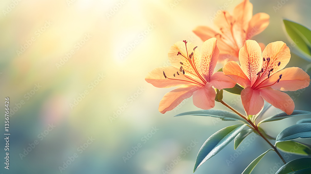 Poster a close-up of orange flowers with delicate petals, surrounded by soft, blurred greenery, creating a 